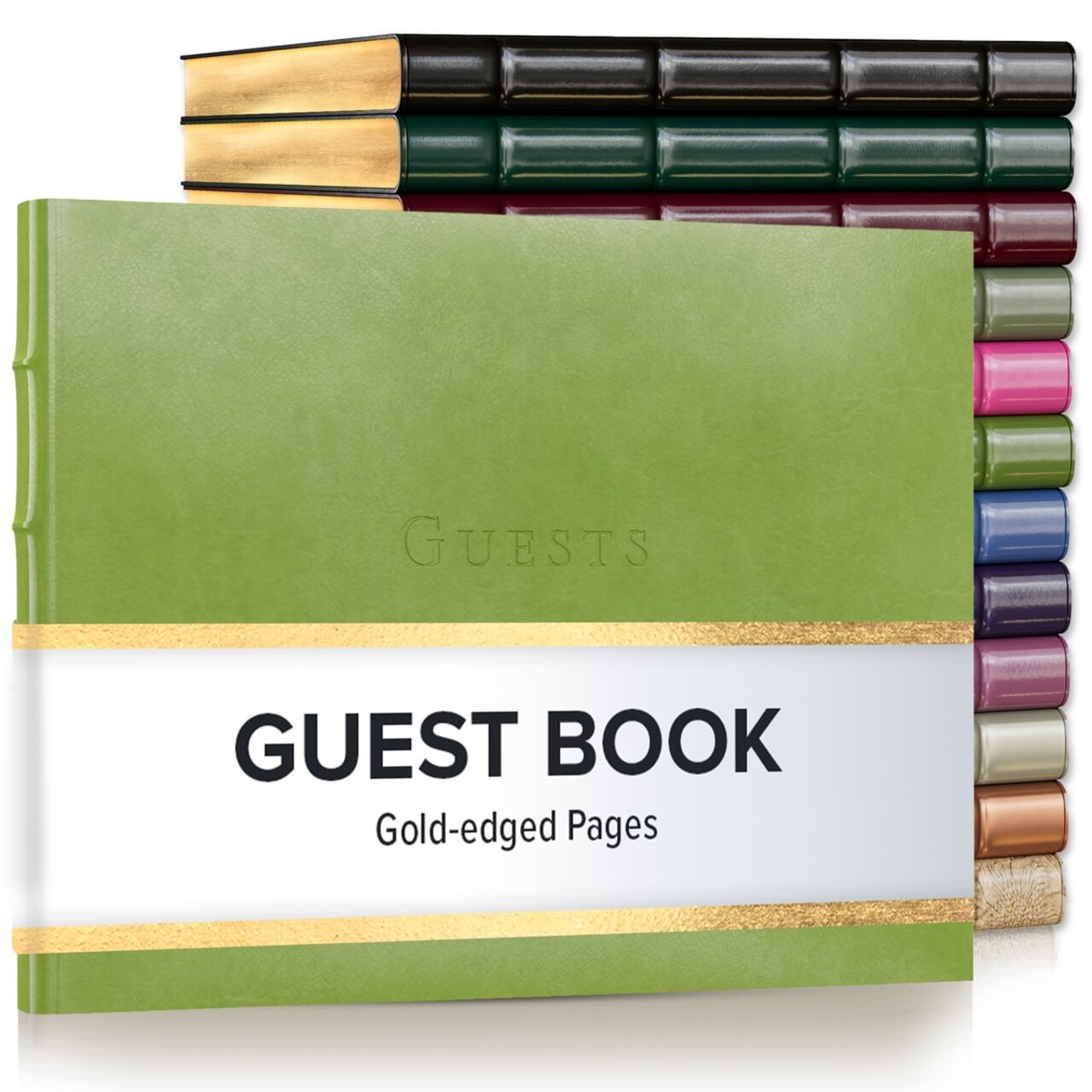 Gallery Leather Guest Book Special Events, add Photos, 192 Lined Pages, Bonded Leather, Hardcover, Gold-Gilded, Guestbook